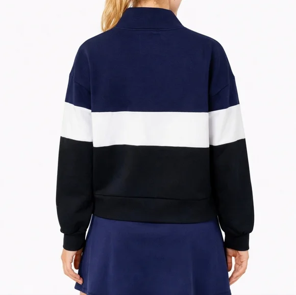Addison Bay Preppy Athleisure Soft Luxe Varsity Quarter Zip Navy White Black XS - Picture 4 of 13
